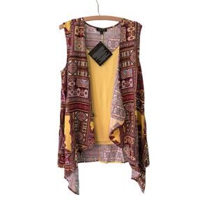 IMAN Womens Small Yellow Sleeveless Paisley Top Vest Attached Tank NWT